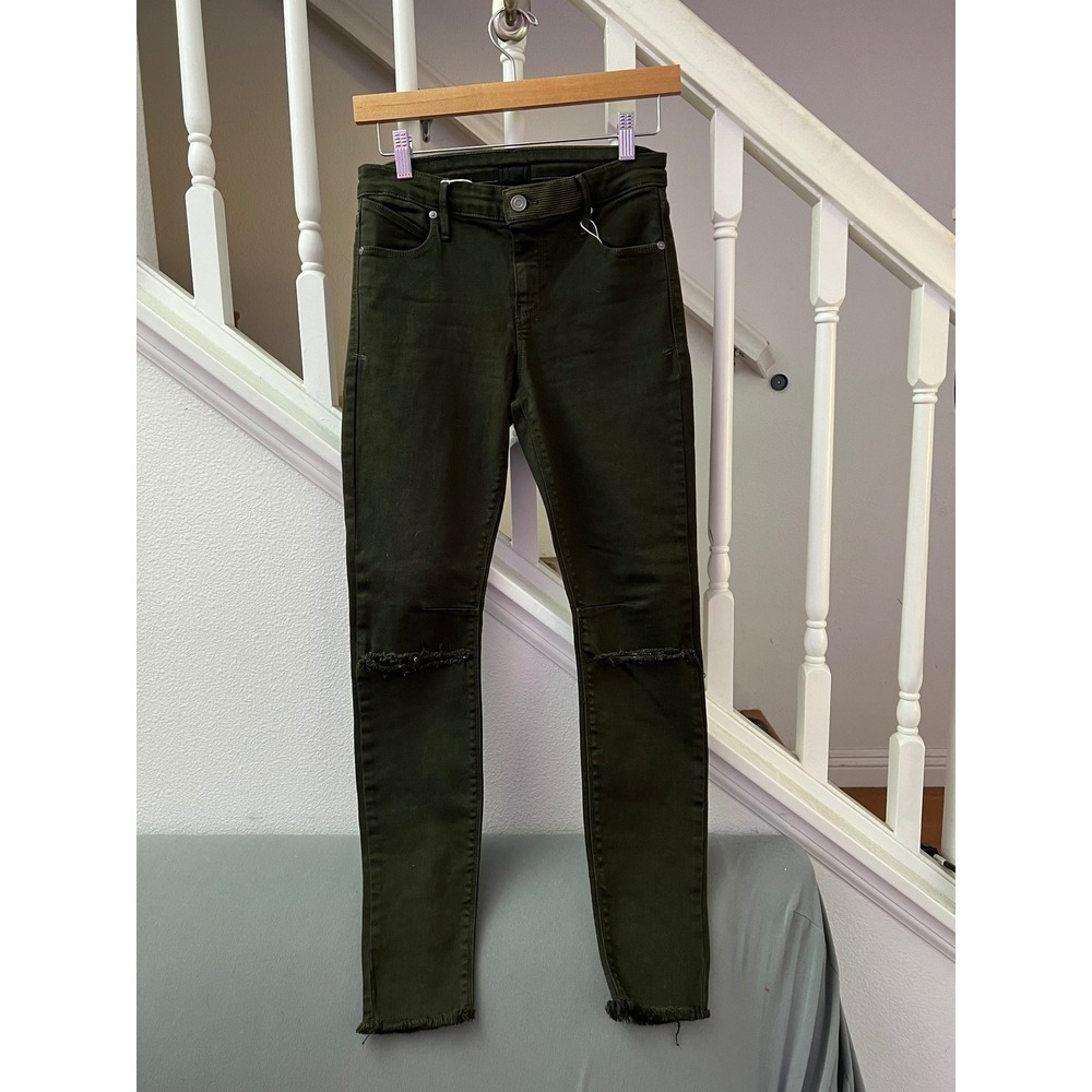 RtA Olive Green Distressed Knee Skinny Jeans Raw Hem Made in LA Womens Size 26